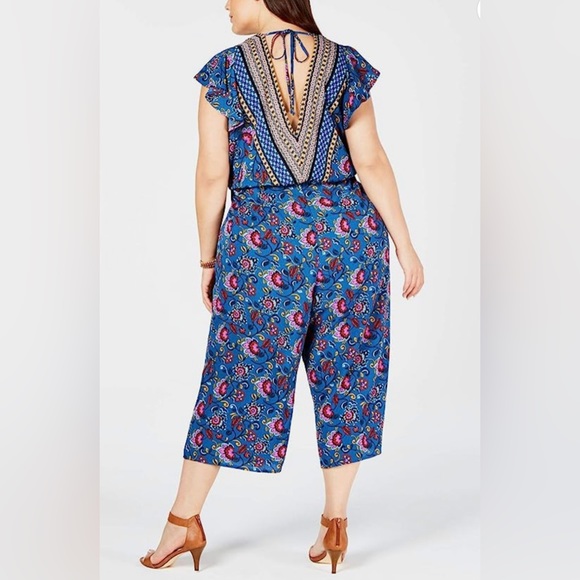 LOVE SQUARED Womens Floral Sleeveless V Neck Cropped Casual Jumpsuit, NWT, 1X - Picture 2 of 4